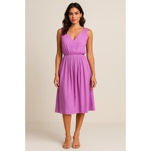 Banana Republic V Neck Sleeveless Gathered Waist Midi Dress Purple Size 4